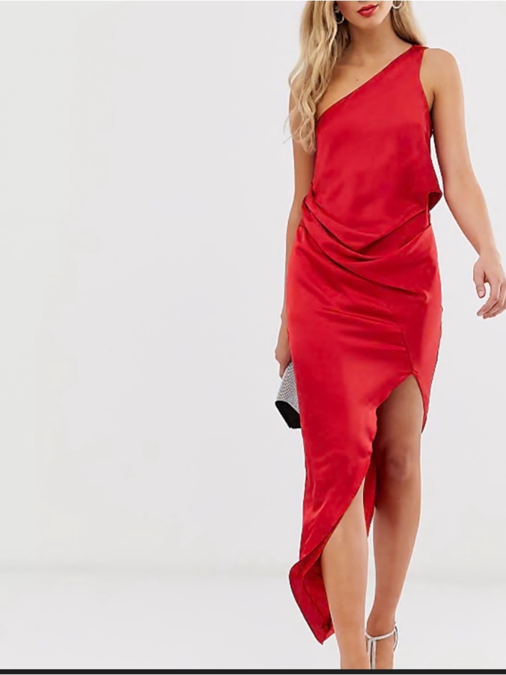 ASOS Red One-Shoulder Asymmetric Satin Dress